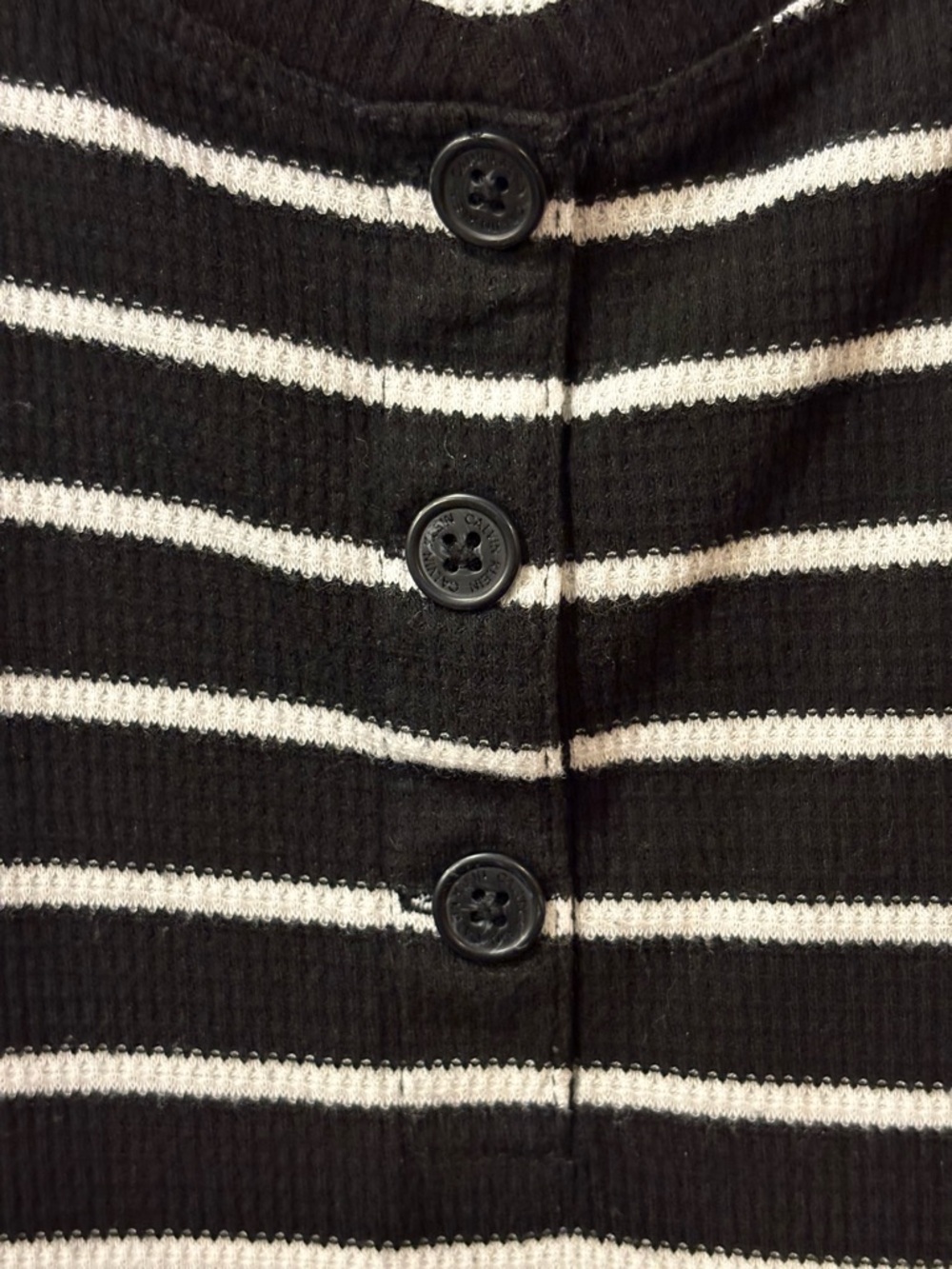 Calvin Klein Black & White Striped Short-Sleeve Henley Tee - Picture 2 of 4